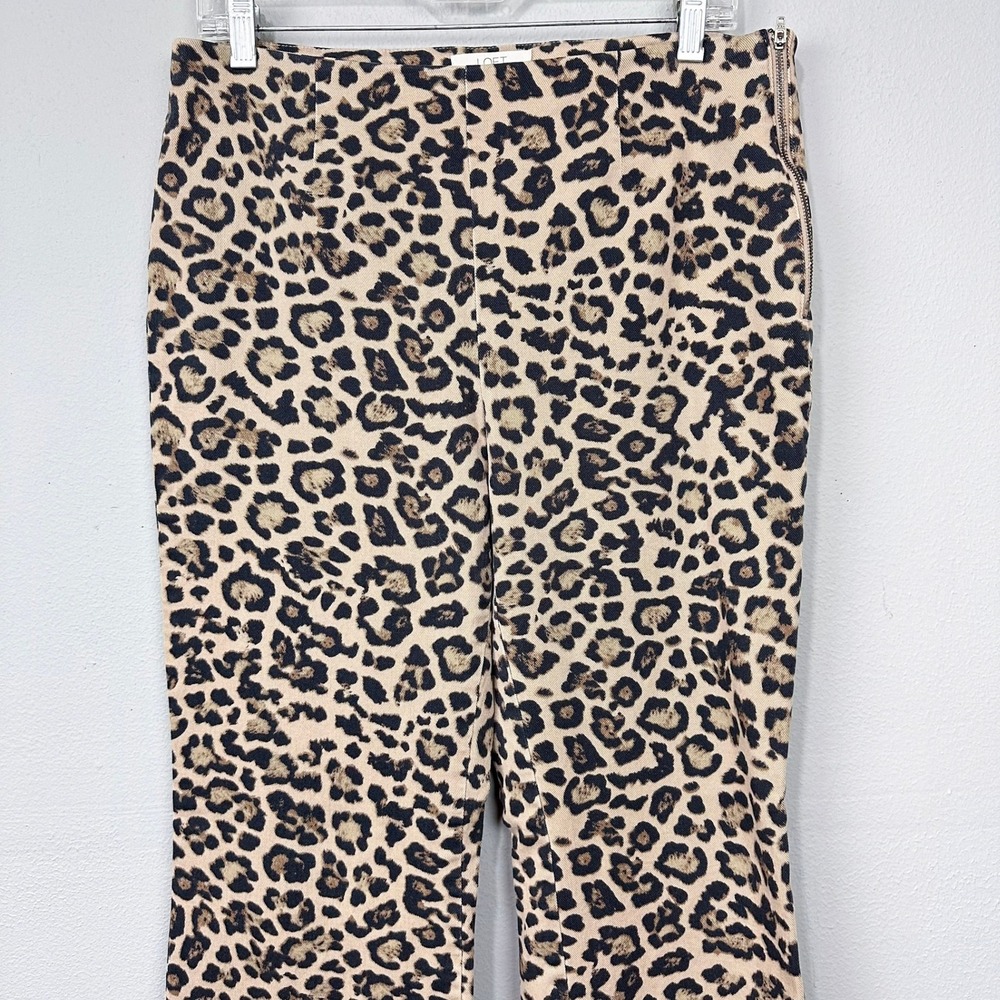 LOFT Leopard Print Pants Womens Size 8 Beige Black Side Zip Straight Leg Ankle - Picture 3 of 10